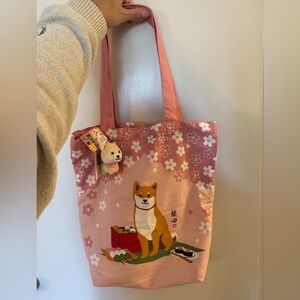 Pink Shiba Inu Tote Bag with Plush Charm